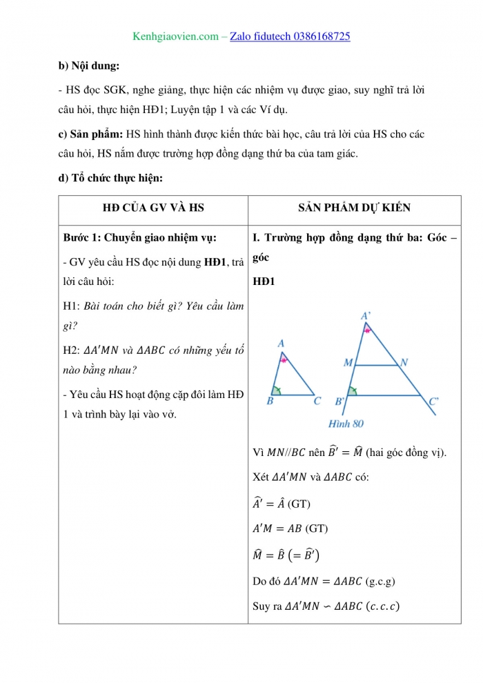 Giáo án và PPT Toán 8 cánh diều Bài 8: Trường hợp đồng dạng thứ ba của tam giác