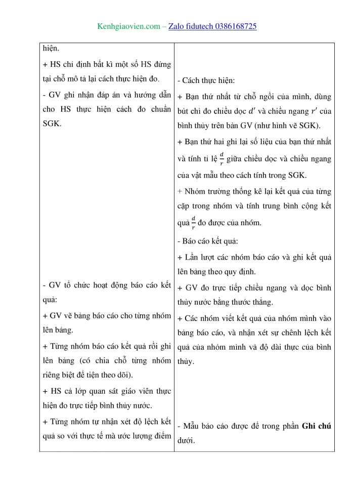 Giáo án và PPT Toán 8 chân trời Hoạt động 6: Ứng dụng định lí Thalès để ước lượng tỉ lệ giữa chiều ngang và chiều dọc của một vật