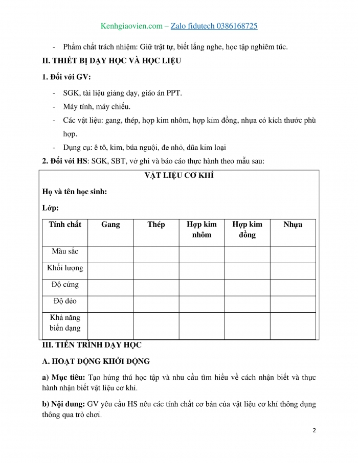 Giáo án và PPT Công nghệ cơ khí 11 cánh diều Bài 5: Thực hành Nhận biết tính chất cơ bản của vật liệu cơ khí thông dụng