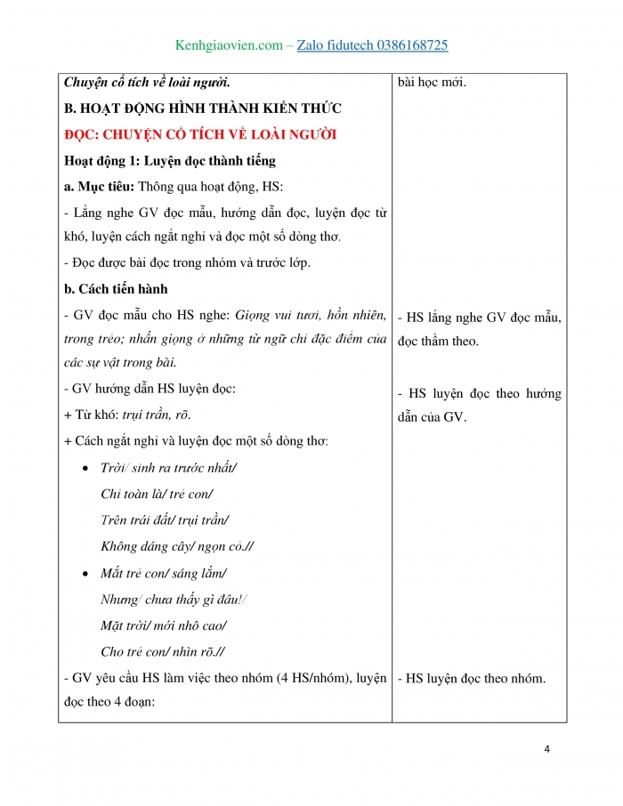 Giáo án và PPT Tiếng Việt 4 chân trời Bài 7: Chuyện cổ tích về loài người