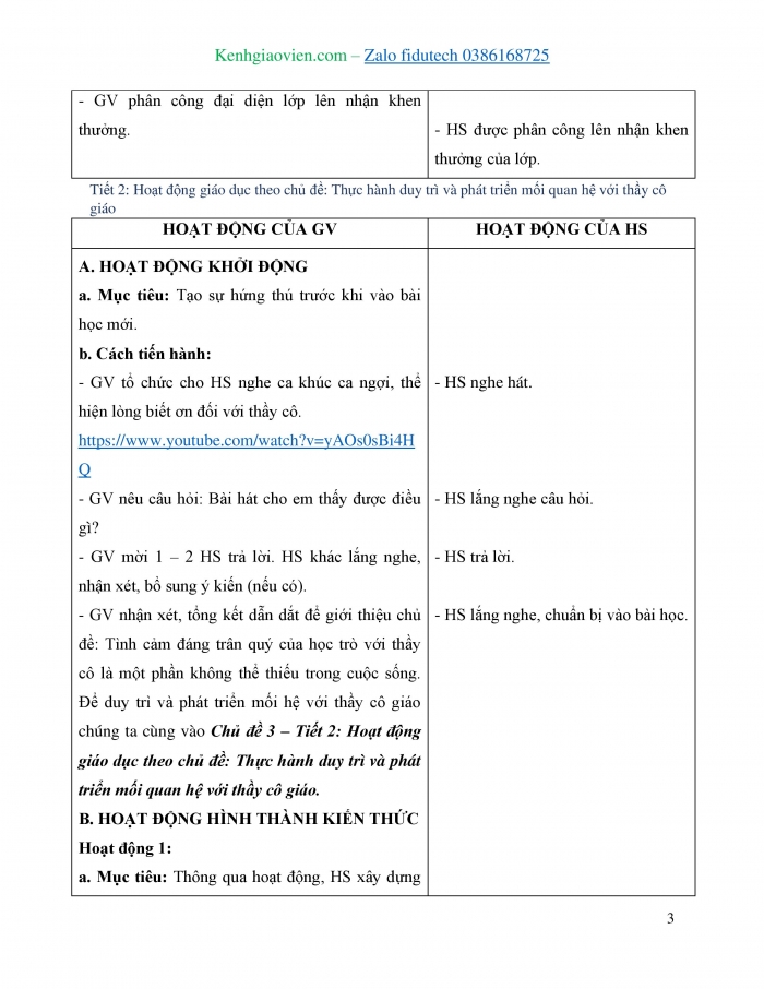 Giáo án và PPT Hoạt động trải nghiệm 4 chân trời bản 2 Chủ đề 3: Phát triển mối quan hệ với thầy cô và bạn bè - Tuần 11