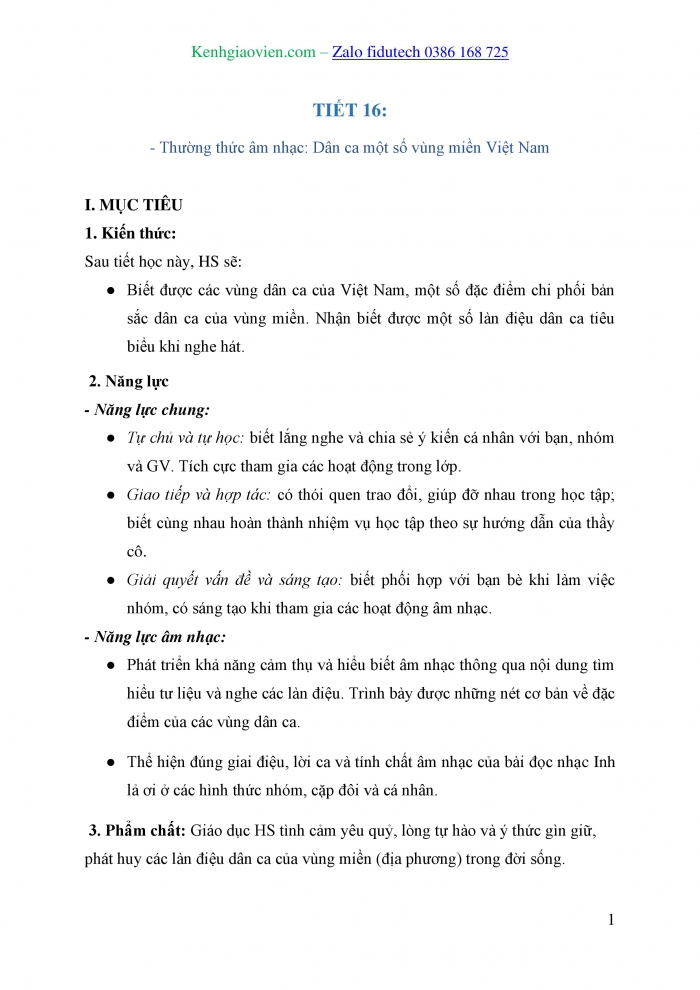 Giáo án và PPT Âm nhạc 7 kết nối Tiết 16: Thường thức âm nhạc Dân ca một số vùng miền Việt Nam, Ôn tập Bài đọc nhạc số 3 - Inh lả ơi