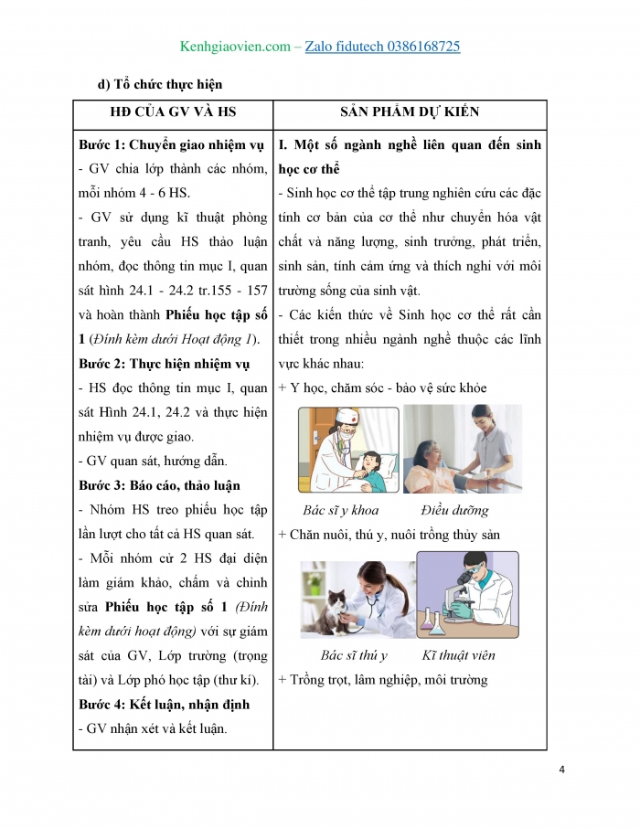 Giáo án và PPT Sinh học 11 cánh diều Bài 24: Một số ngành nghề liên quan đến sinh học cơ thể
