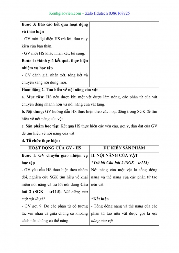 Giáo án và PPT KHTN 8 cánh diều Bài 24: Năng lượng nhiệt