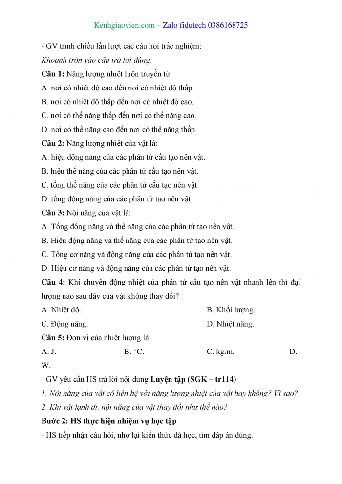 Giáo án và PPT KHTN 8 cánh diều Bài 24: Năng lượng nhiệt