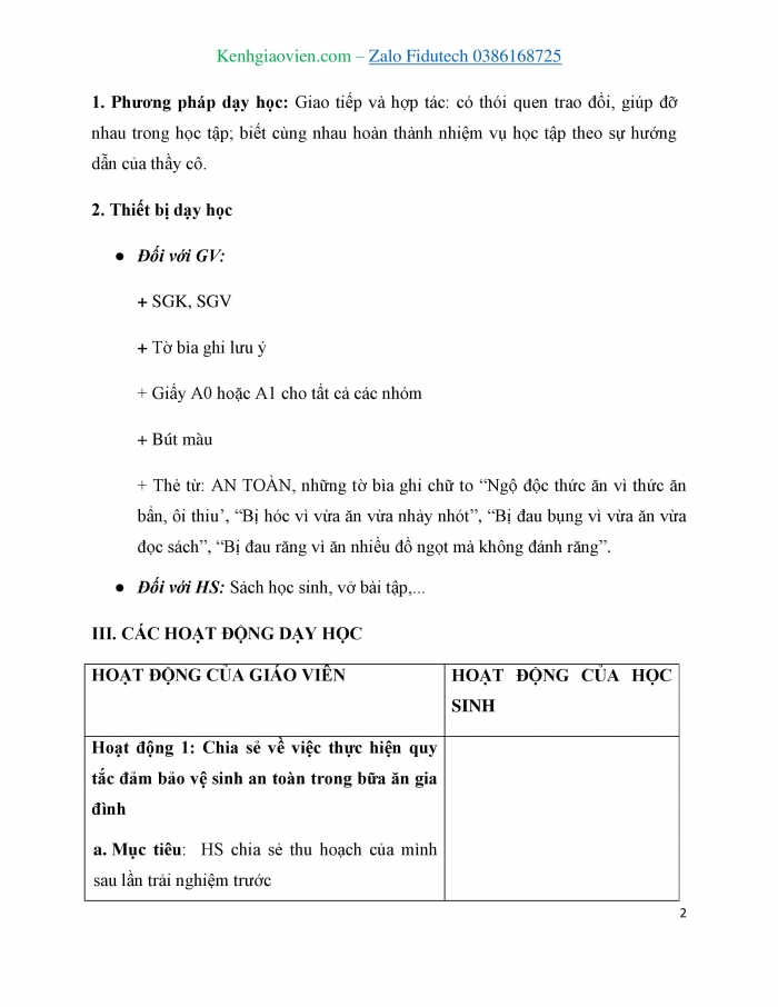 Giáo án và PPT Hoạt động trải nghiệm 3 kết nối Chủ đề: Ăn uống an toàn, hợp vệ sinh - Tuần 23