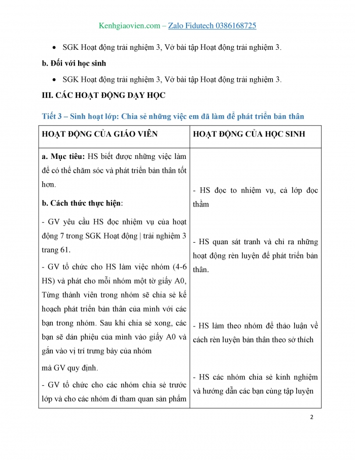 Giáo án và PPT Hoạt động trải nghiệm 3 chân trời Chủ đề 6: Chăm sóc và phát triển bản thân - Tuần 23