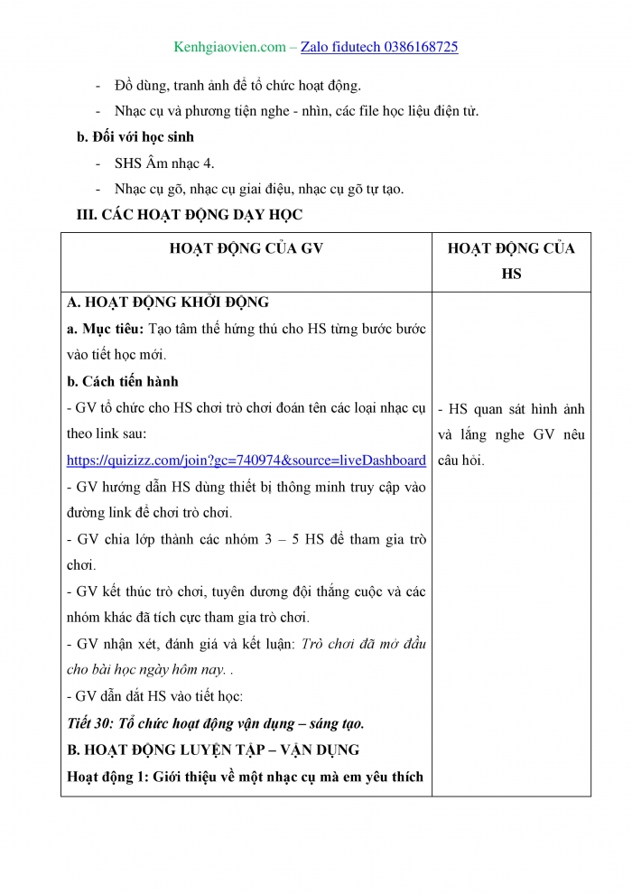 Giáo án và PPT Âm nhạc 4 kết nối Tiết 30: Tổ chức hoạt động Vận dụng - Sáng tạo