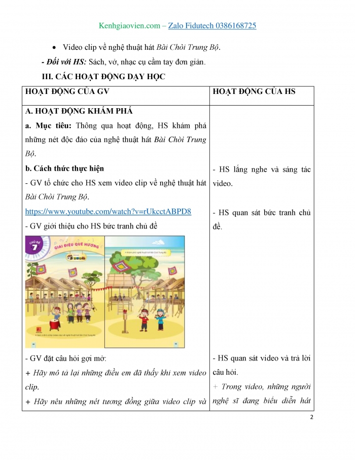 Giáo án và PPT Âm nhạc 3 chân trời Tiết 1: Khám phá nghệ thuật hát Bài Chòi Trung Bộ, Học hát Lí cây bông