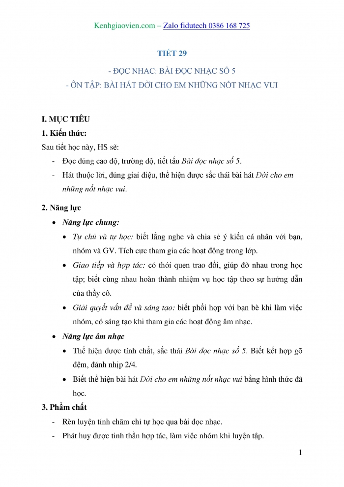 Giáo án và PPT Âm nhạc 7 kết nối Tiết 29: Đọc nhạc Bài đọc nhạc số 5, Ôn tập Bài hát Đời cho em những nốt nhạc vui