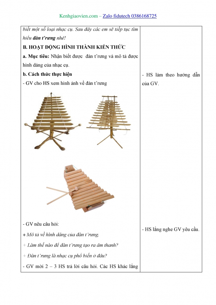 Giáo án và PPT Âm nhạc 4 chân trời Tiết 4: Thường thức âm nhạc Giới thiệu nhạc cụ Việt Nam, Nhà ga âm nhạc