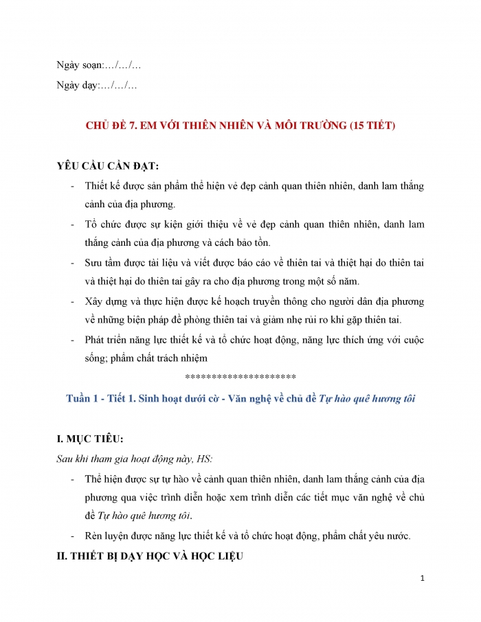 Giáo án và PPT Hoạt động trải nghiệm 8 kết nối Chủ đề 7 Em với thiên nhiên và môi trường - Cánh quan thiên nhiên quê hương tôi (1)