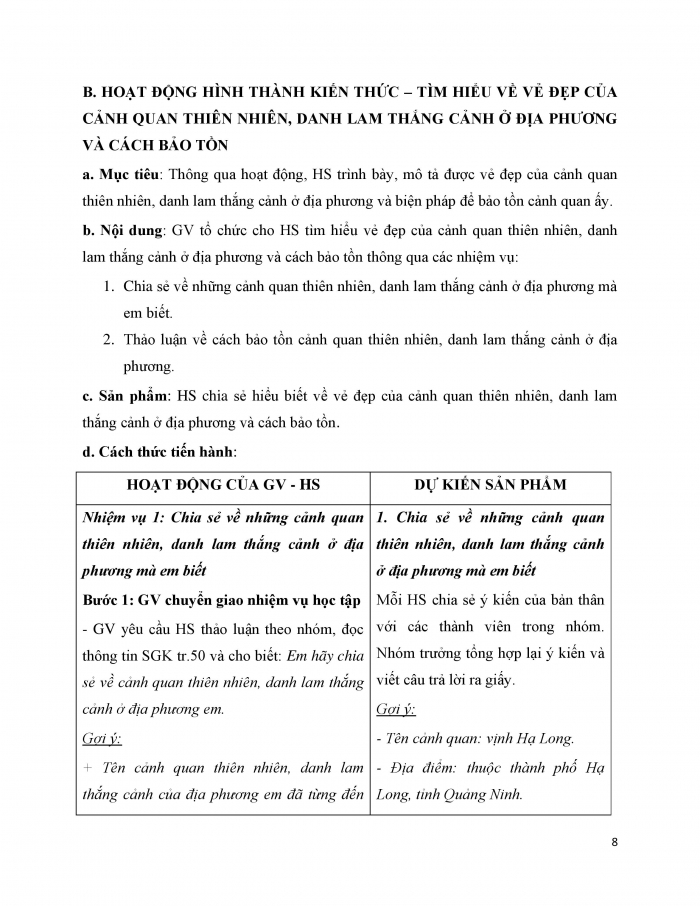 Giáo án và PPT Hoạt động trải nghiệm 8 kết nối Chủ đề 7 Em với thiên nhiên và môi trường - Cánh quan thiên nhiên quê hương tôi (1)