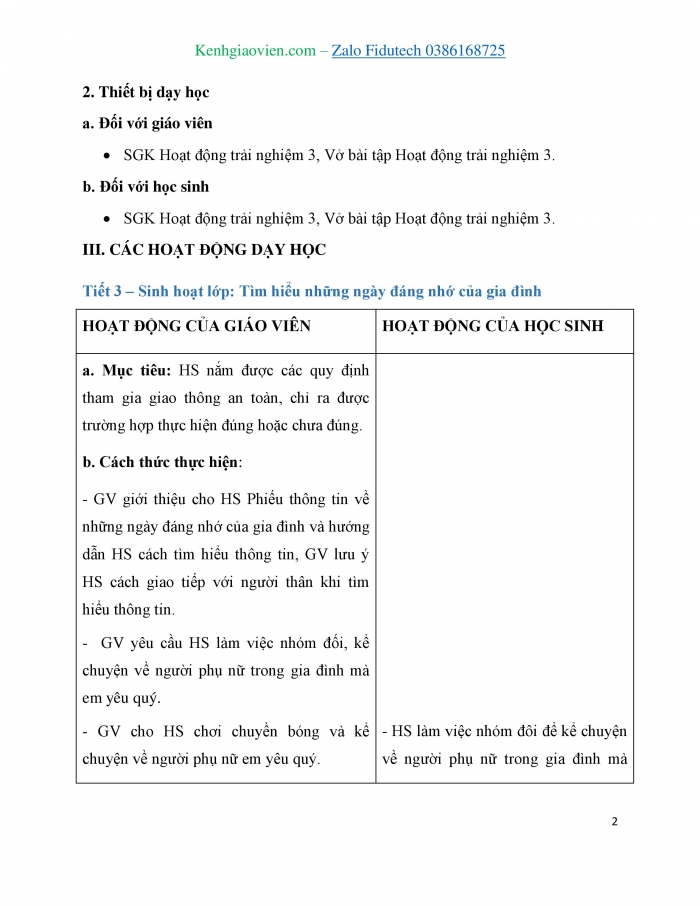 Giáo án và PPT Hoạt động trải nghiệm 3 chân trời Chủ đề 7: Yêu thương gia đình Quý trọng phụ nữ - Tuần 24