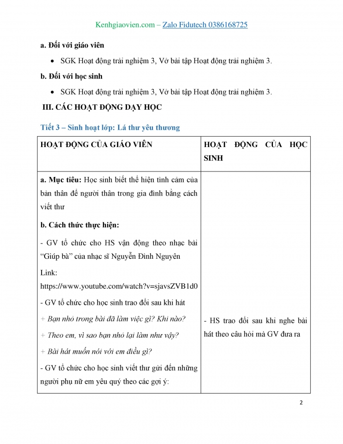 Giáo án và PPT Hoạt động trải nghiệm 3 chân trời Chủ đề 7: Yêu thương gia đình Quý trọng phụ nữ - Tuần 27