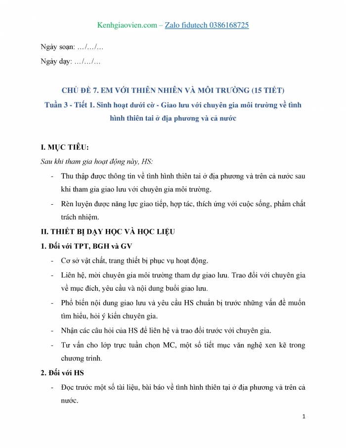 Giáo án và PPT Hoạt động trải nghiệm 8 kết nối Chủ đề 7 Em với thiên nhiên và môi trường - Truyền thông về biện pháp đề phòng và giảm nhẹ rủi ro thiên tai ở địa phương (1)