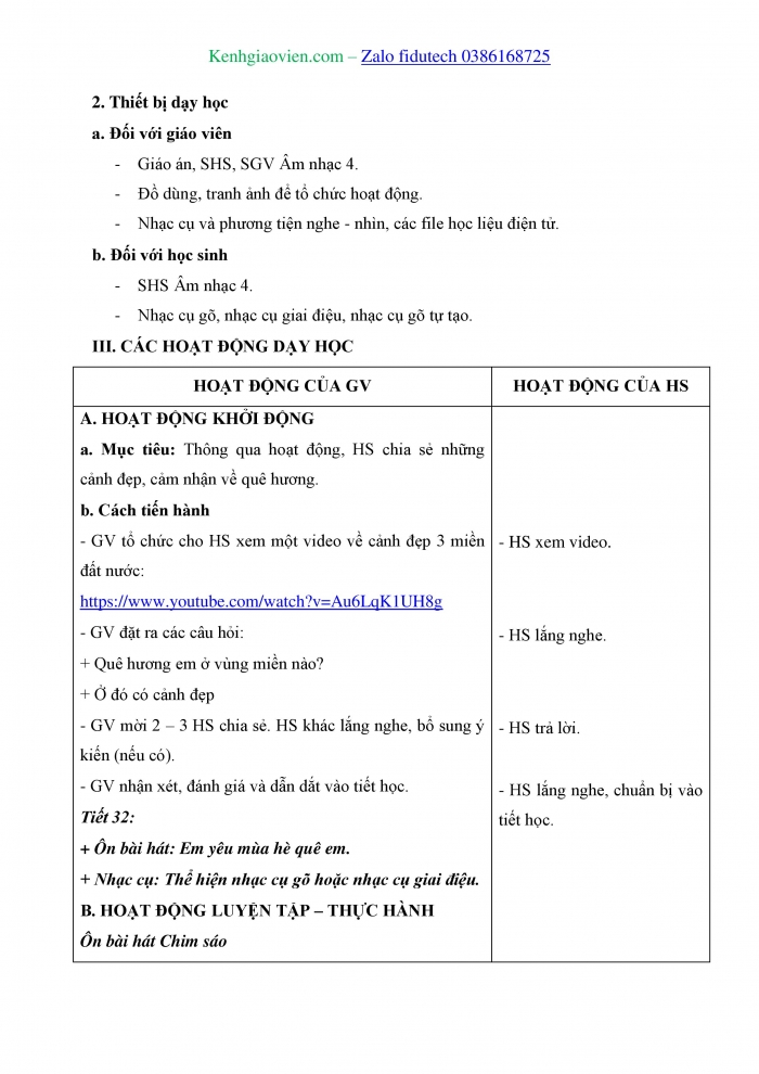 Giáo án và PPT Âm nhạc 4 kết nối Tiết 32: Ôn bài hát Em yêu mùa hè quê em, Nhạc cụ Thể hiện nhạc cụ gõ hoặc nhạc cụ giai điệu