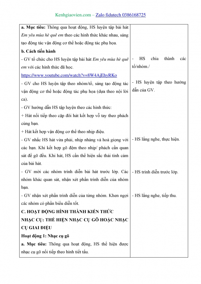 Giáo án và PPT Âm nhạc 4 kết nối Tiết 32: Ôn bài hát Em yêu mùa hè quê em, Nhạc cụ Thể hiện nhạc cụ gõ hoặc nhạc cụ giai điệu