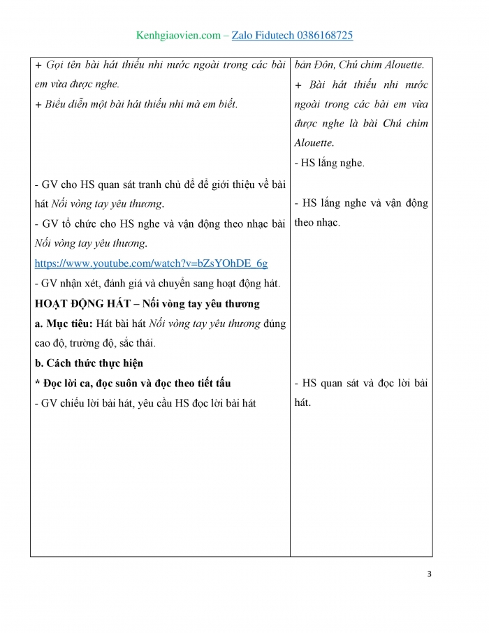 Giáo án và PPT Âm nhạc 3 chân trời Tiết 1: Khám phá và Học hát Nối vòng tay yêu thương