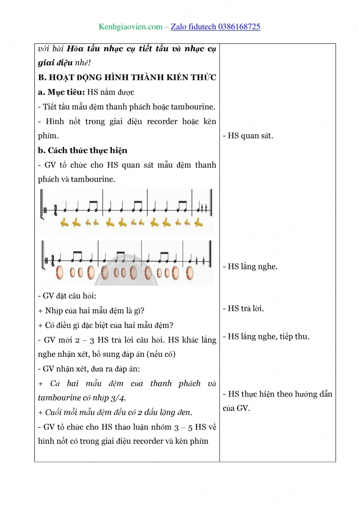 Giáo án và PPT Âm nhạc 4 chân trời Tiết 2: Hoà tấu nhạc cụ tiết tấu và nhạc cụ giai điệu