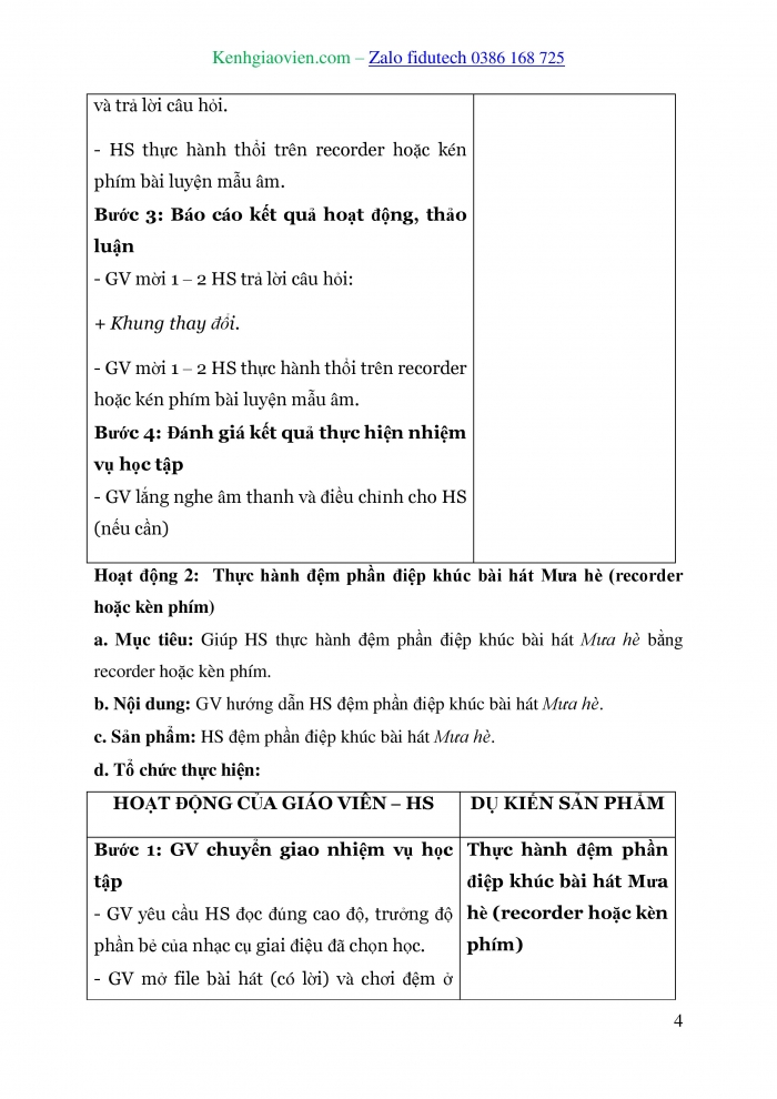 Giáo án và PPT Âm nhạc 7 kết nối Tiết 33: Nhạc cụ Recorder hoặc kèn phím, Ôn tập Bài hát Mưa hè