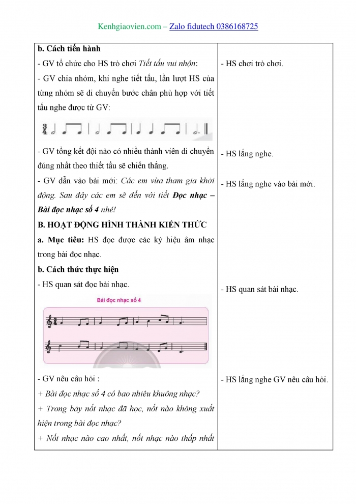 Giáo án và PPT Âm nhạc 4 chân trời Tiết 3: Bài đọc nhạc số 4