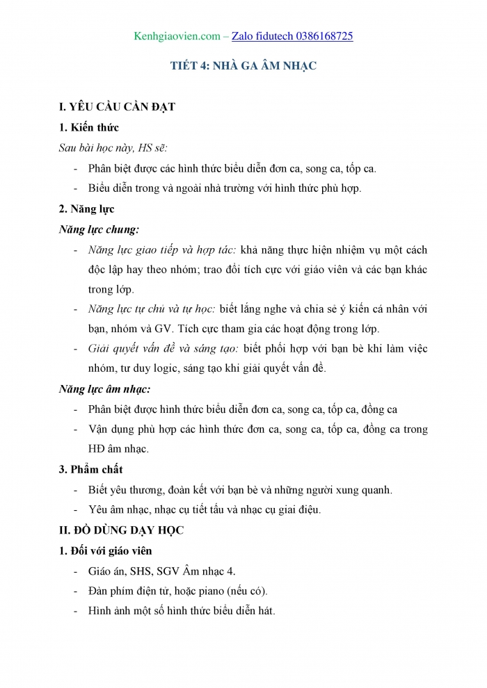 Giáo án và PPT Âm nhạc 4 chân trời Tiết 4: Nhà ga âm nhạc