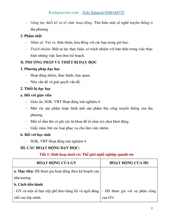 Giáo án và PPT Hoạt động trải nghiệm 4 kết nối Chủ đề Trải nghiệm nghề truyền thống - Tuần 32