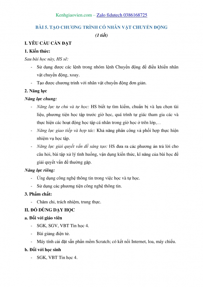 Giáo án và PPT Tin học 4 cánh diều Bài 5: Tạo chương trình có nhân vật chuyển động
