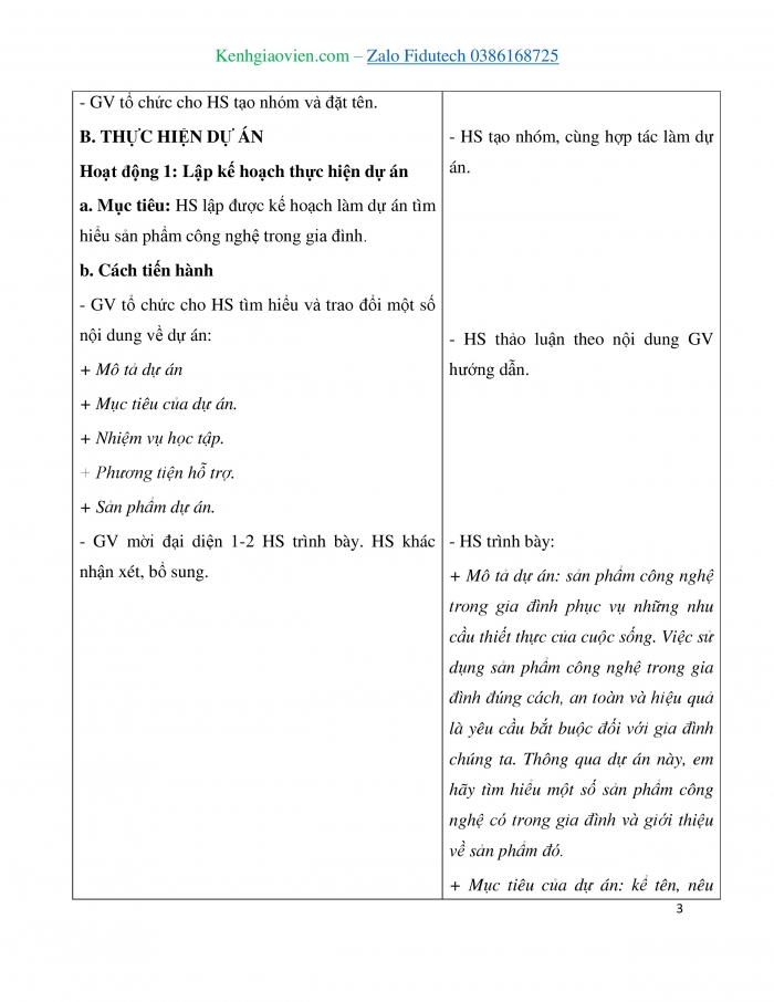 Giáo án và PPT Công nghệ 3 chân trời Dự án 1: Tìm hiểu sản phẩm công nghệ trong gia đình