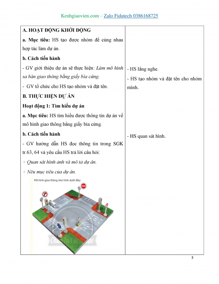 Giáo án và PPT Công nghệ 3 chân trời Dự án 2: Làm mô hình sa bàn giao thông bằng giấy bìa cứng