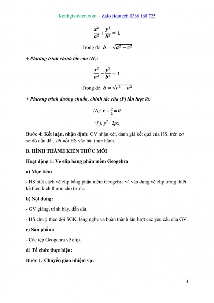 Giáo án và PPT Toán 10 chân trời Bài 2: Vẽ ba đường conic bằng phần mềm GeoGebra