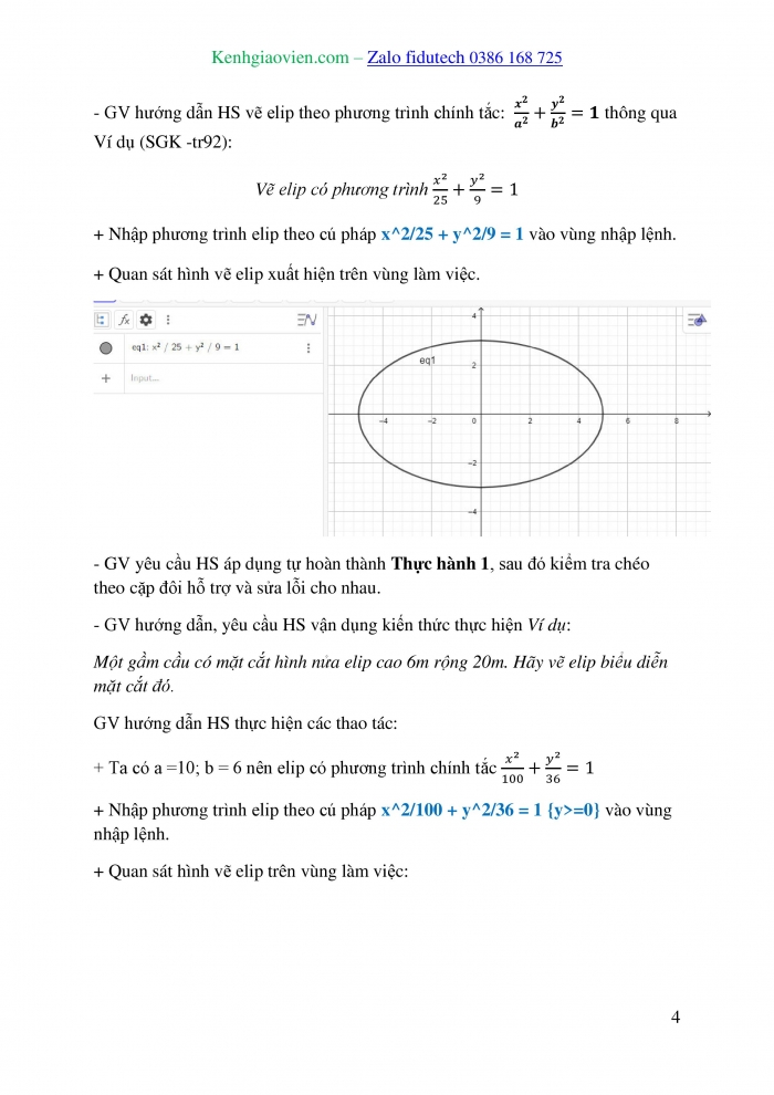 Giáo án và PPT Toán 10 chân trời Bài 2: Vẽ ba đường conic bằng phần mềm GeoGebra