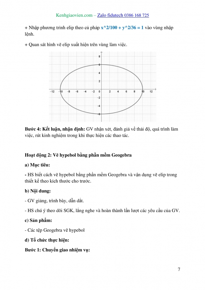 Giáo án và PPT Toán 10 chân trời Bài 2: Vẽ ba đường conic bằng phần mềm GeoGebra