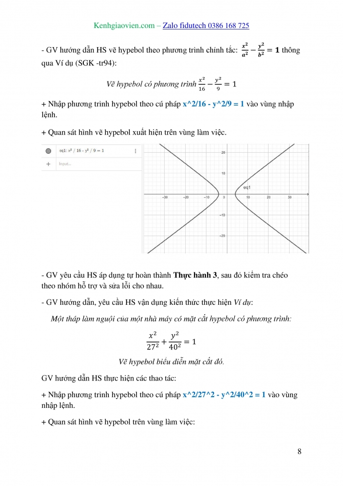 Giáo án và PPT Toán 10 chân trời Bài 2: Vẽ ba đường conic bằng phần mềm GeoGebra