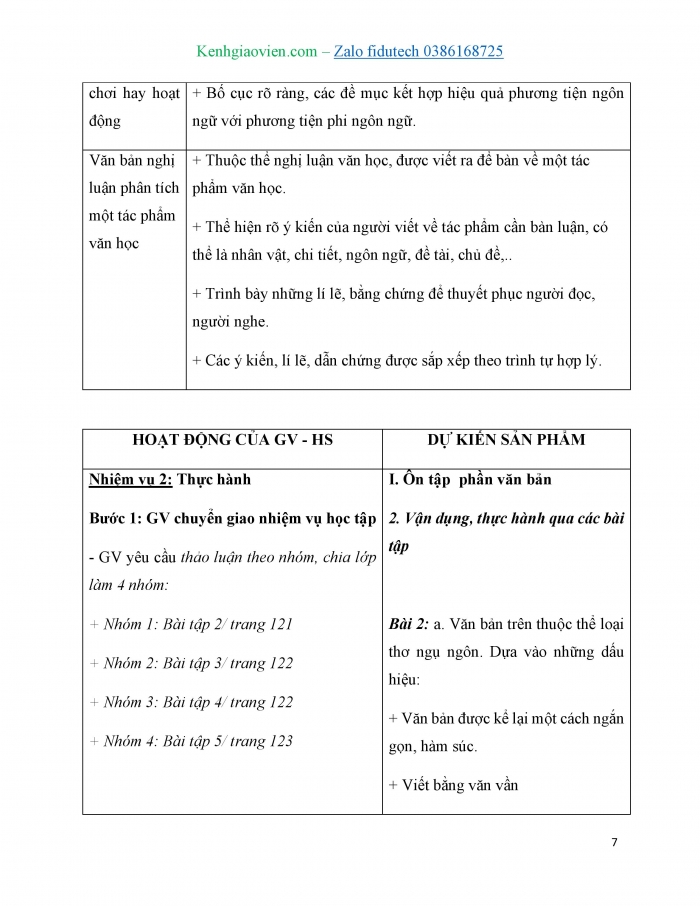 Giáo án và PPT Ngữ văn 7 chân trời Ôn tập cuối học kì I