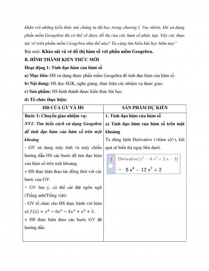 Giáo án và PPT Toán 12 kết nối Hoạt động thực hành trải nghiệm: Khảo sát và vẽ đồ thị hàm số với phần mềm GeoGebra