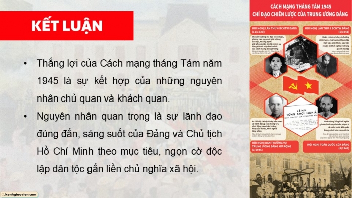 Giáo án điện tử Lịch sử 9 chân trời Bài 8: Cách mạng tháng Tám năm 1945 (P3)