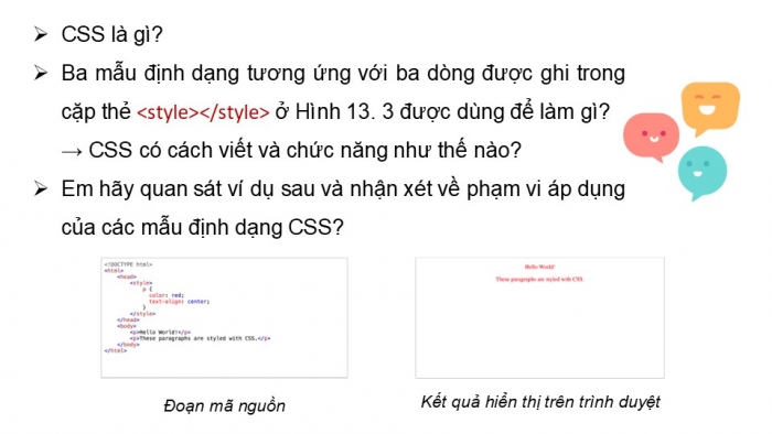 Giáo án điện tử Khoa học máy tính 12 kết nối Bài 13: Khái niệm, vai trò của CSS