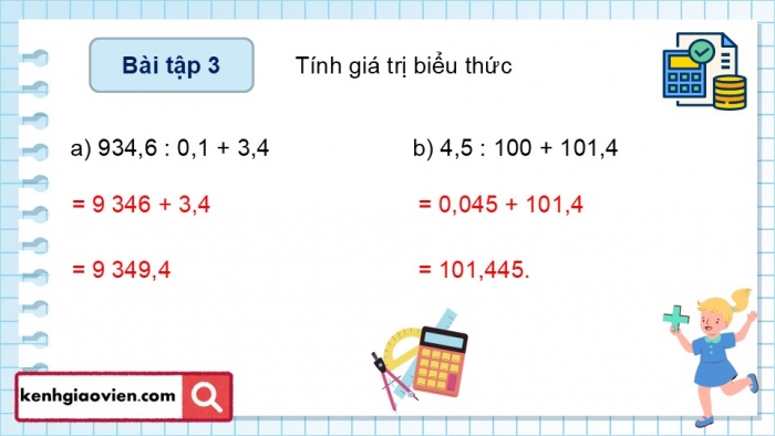 Giáo án PPT dạy thêm Toán 5 Chân trời bài 37: Chia một số thập phân cho 10; 100; 1000;... Chia một số thập phân cho 0,1; 0,01; 0,001...