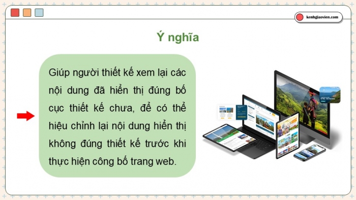 Giáo án điện tử Tin học ứng dụng 12 chân trời Bài E1: Tạo trang web, thiết lập giao diện và xem trước trang web (P2)