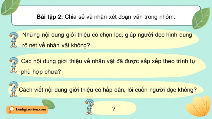 Giáo án điện tử Tiếng Việt 5 chân trời Bài 8: Viết đoạn văn giới thiệu nhân vật trong phim hoạt hình