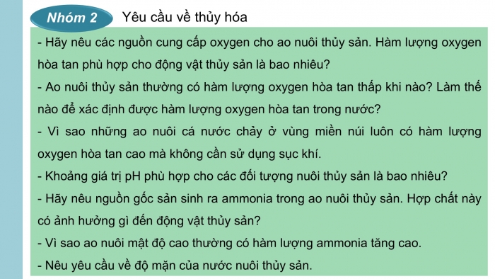 Giáo án điện tử Công nghệ 12 Lâm nghiệp Thủy sản Cánh diều Bài 11: Một số chỉ tiêu cơ bản của môi trường nuôi thuỷ sản