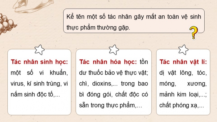 Giáo án điện tử Công nghệ 9 Chế biến thực phẩm Kết nối Bài 4: An toàn lao động và an toàn vệ sinh thực phẩm (P2)