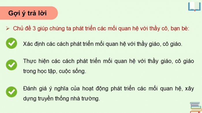 Giáo án điện tử Hoạt động trải nghiệm 12 chân trời bản 2 Chủ đề 3: Phát triển các mối quan hệ với thầy cô, bạn bè (P1)