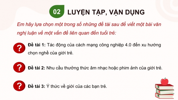 Giáo án PPT dạy thêm Ngữ văn 12 Cánh diều bài 4: Viết bài nghị luận về một vấn đề có liên quan đến tuổi trẻ