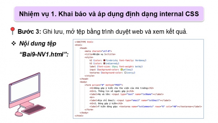 Giáo án điện tử Tin học ứng dụng 12 cánh diều Bài 9: Thực hành định dạng một số thuộc tính CSS