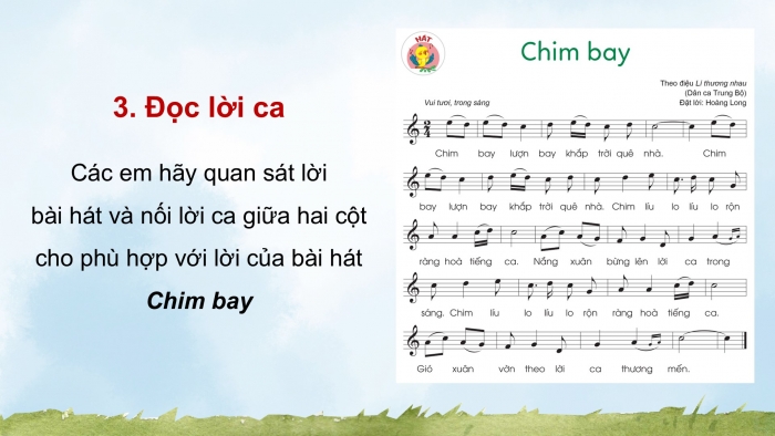 Giáo án điện tử Âm nhạc 5 cánh diều Tiết 13: Hát Chim bay