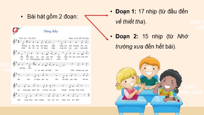 Giáo án điện tử Âm nhạc 9 cánh diều Bài 5 Tiết 1: Hát bài Dáng thầy, Sơ lược về dịch giọng, Trải nghiệm và khám phá Dịch giọng một nét nhạc