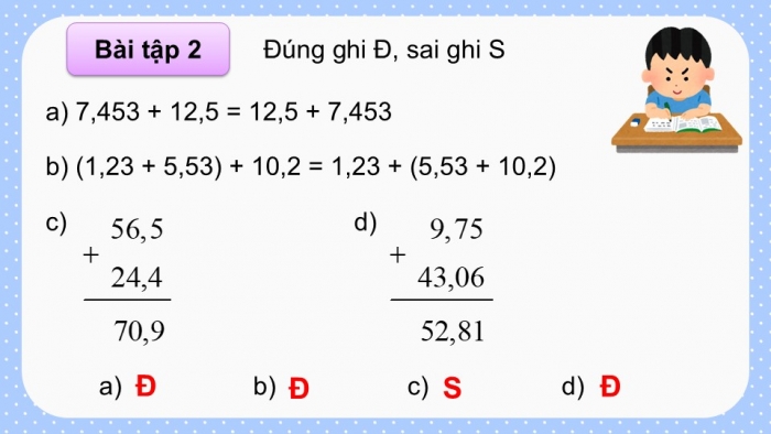 Giáo án PPT dạy thêm Toán 5 Chân trời bài 28: Cộng hai số thập phân